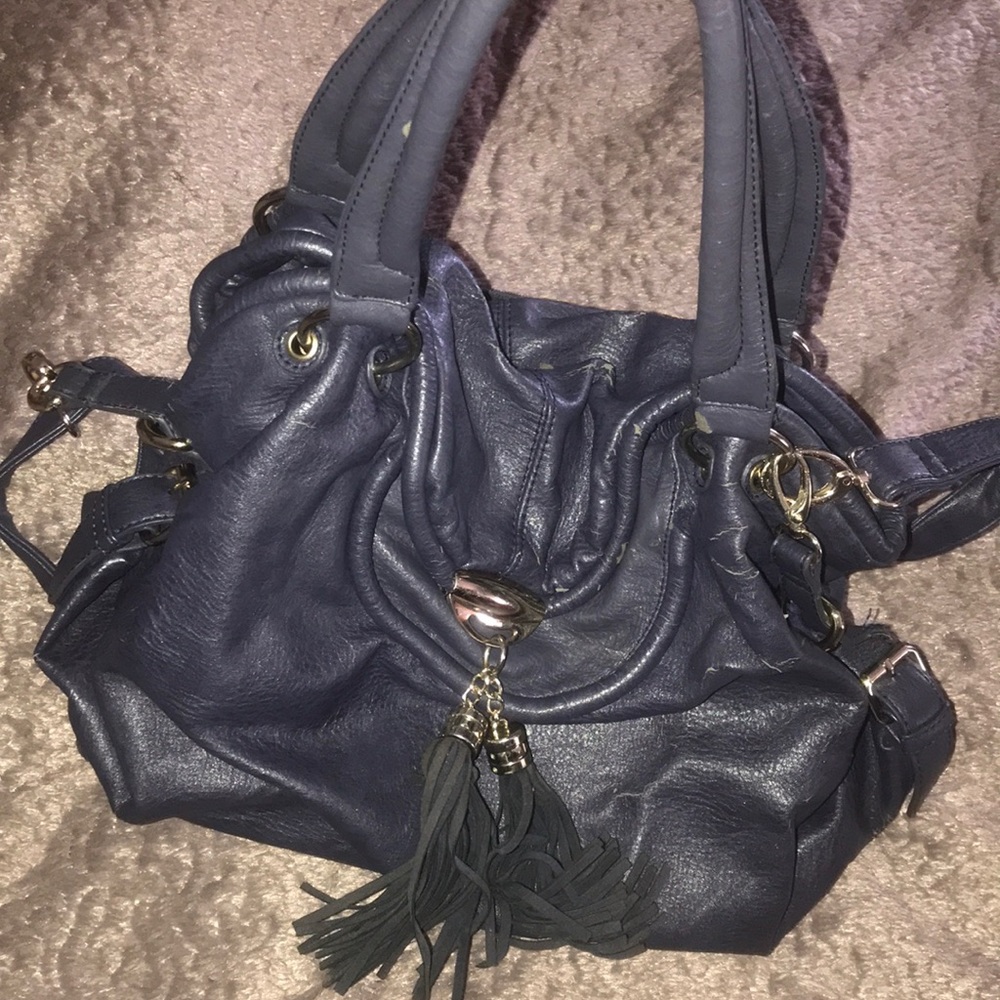 Faux leather navy blue hobo bag